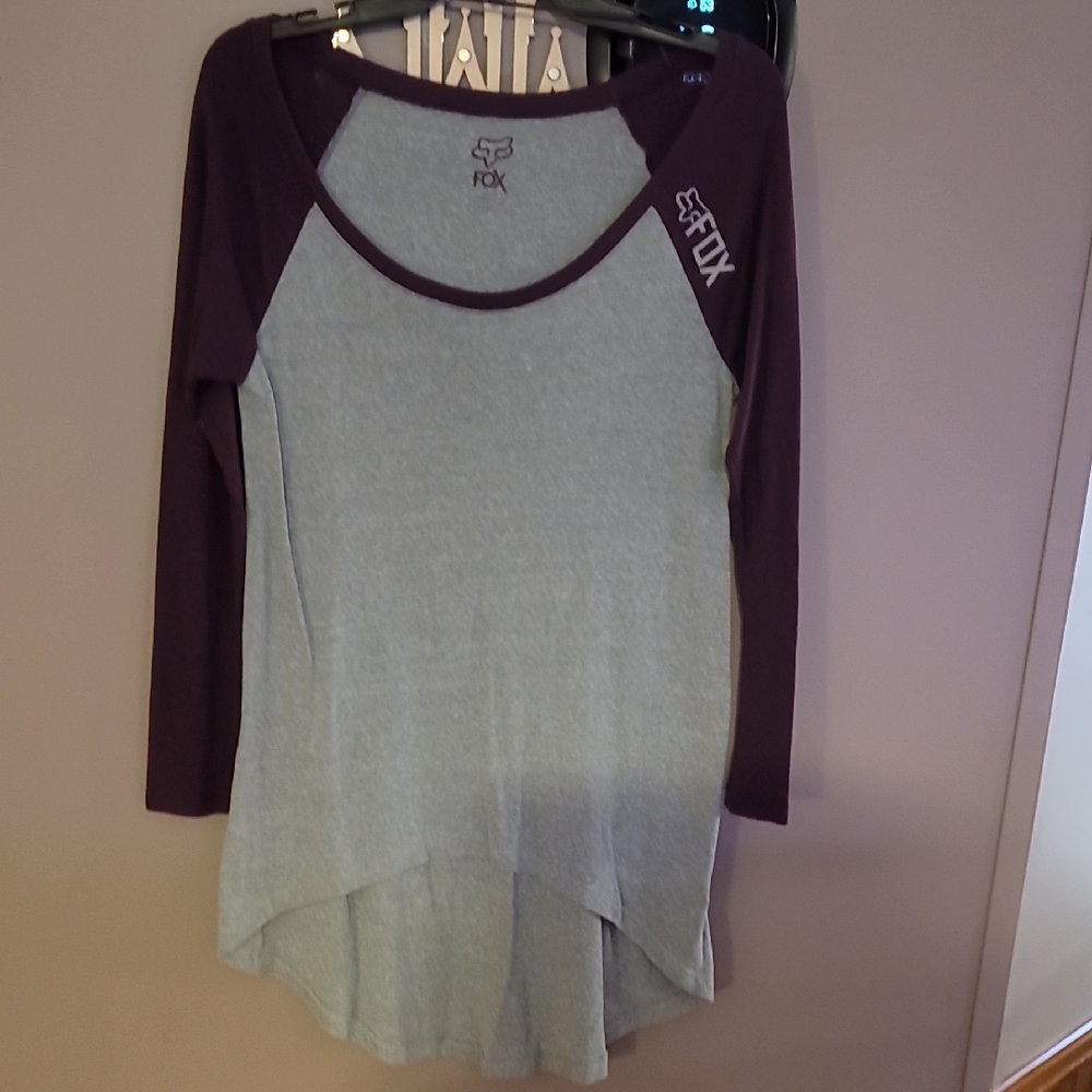 Women's Two-Tone Long Sleeve Top - Gray and Purple